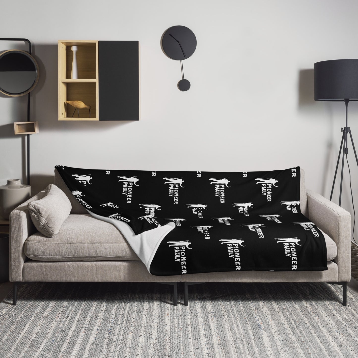 PioneerPauly Patterned Logo Black Throw Blanket